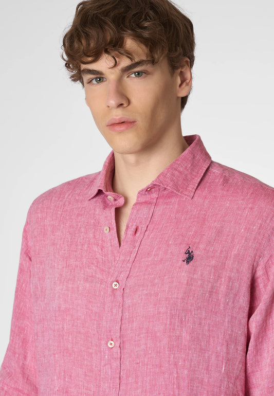 US POLO | Camicia in lino uomo con collo francese CALE