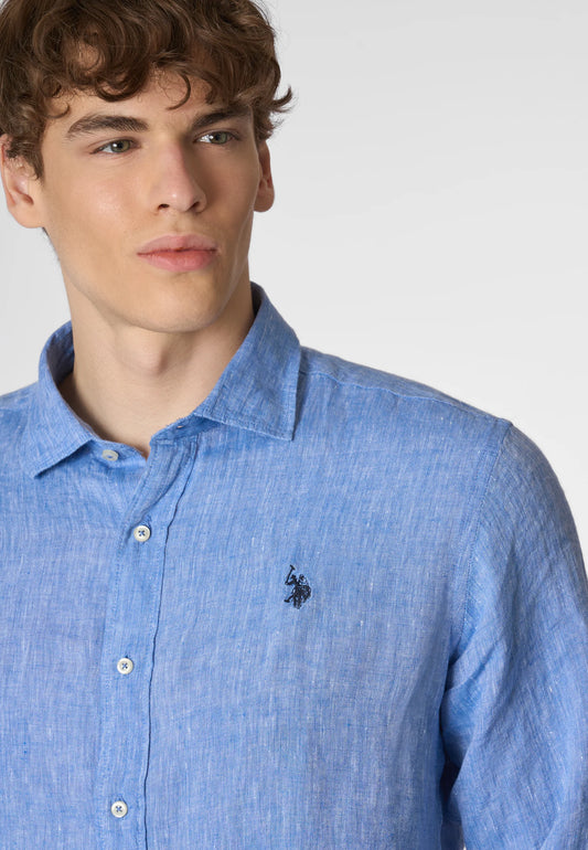 US POLO | Camicia in lino uomo con collo francese CALE