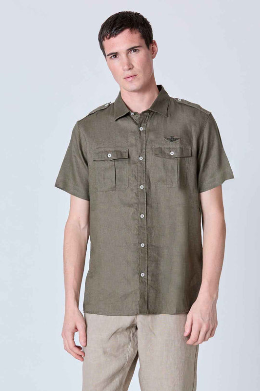 AERONAUTICA MILITARE | Camicia militare in lino con tasche