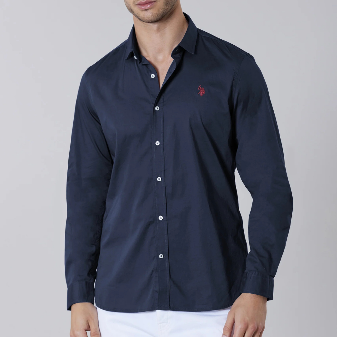 US POLO | Camicia in cotone stretch popeline slim fit con log - Proposta Legend