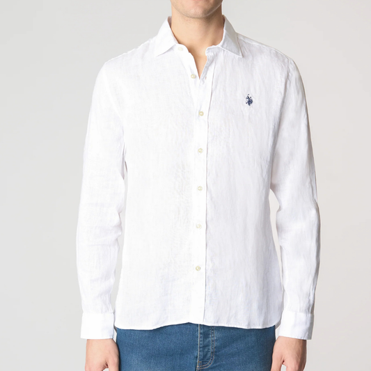 US POLO | Camicia in lino chambray slim fit con logo - Proposta Legend