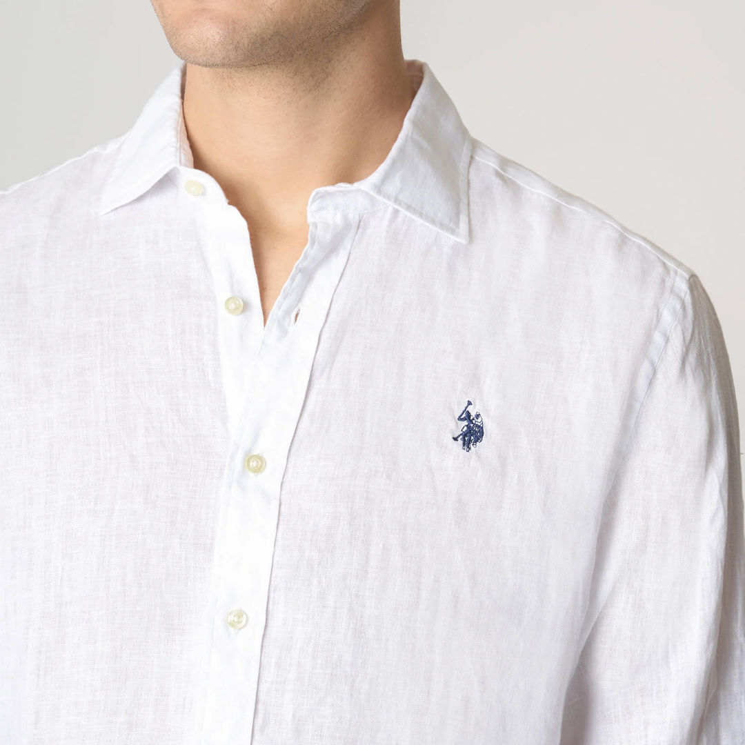 US POLO | Camicia in lino chambray slim fit con logo - Proposta Legend