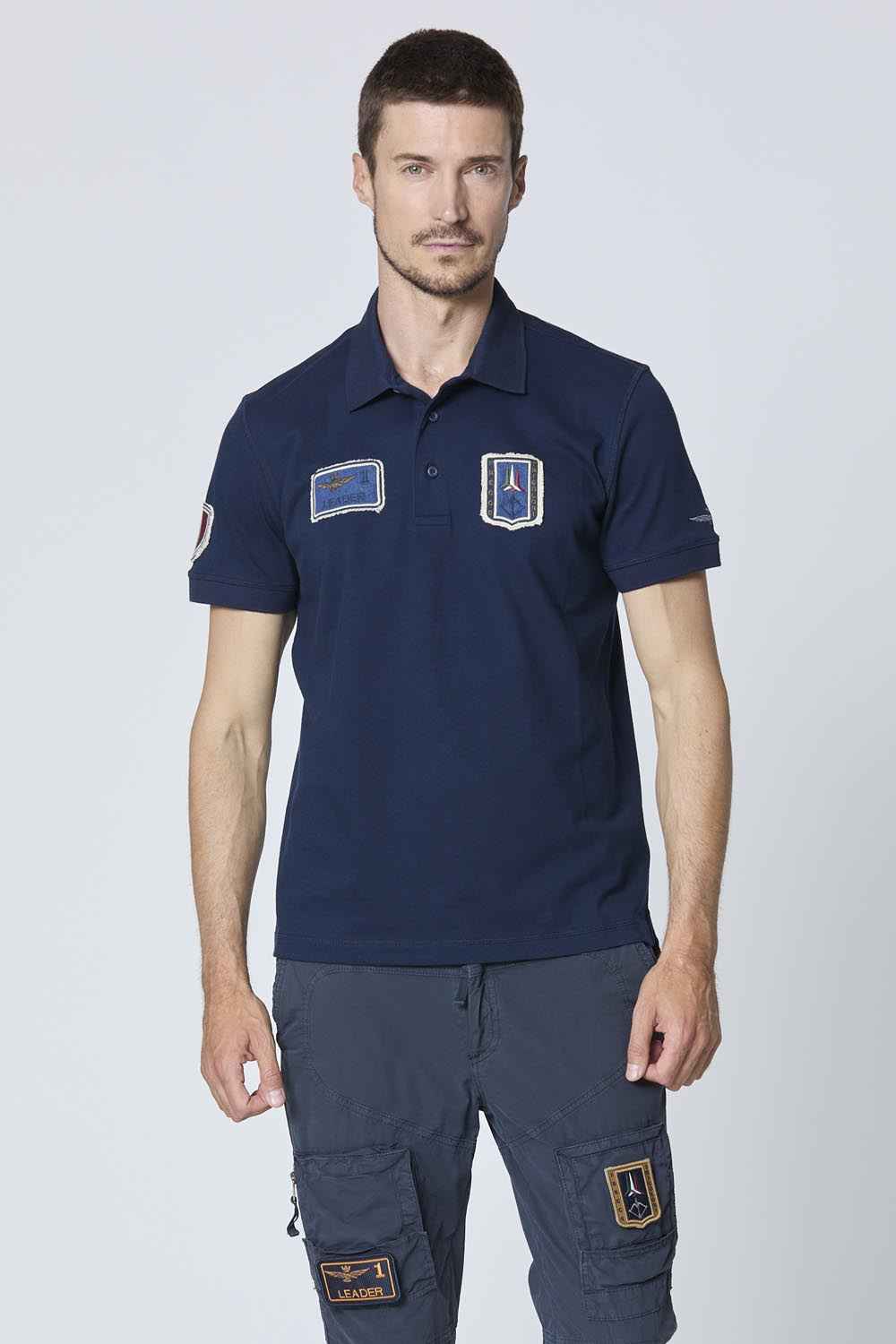 AERONAUTICA MILITARE | Polo manica corta con patch in denim