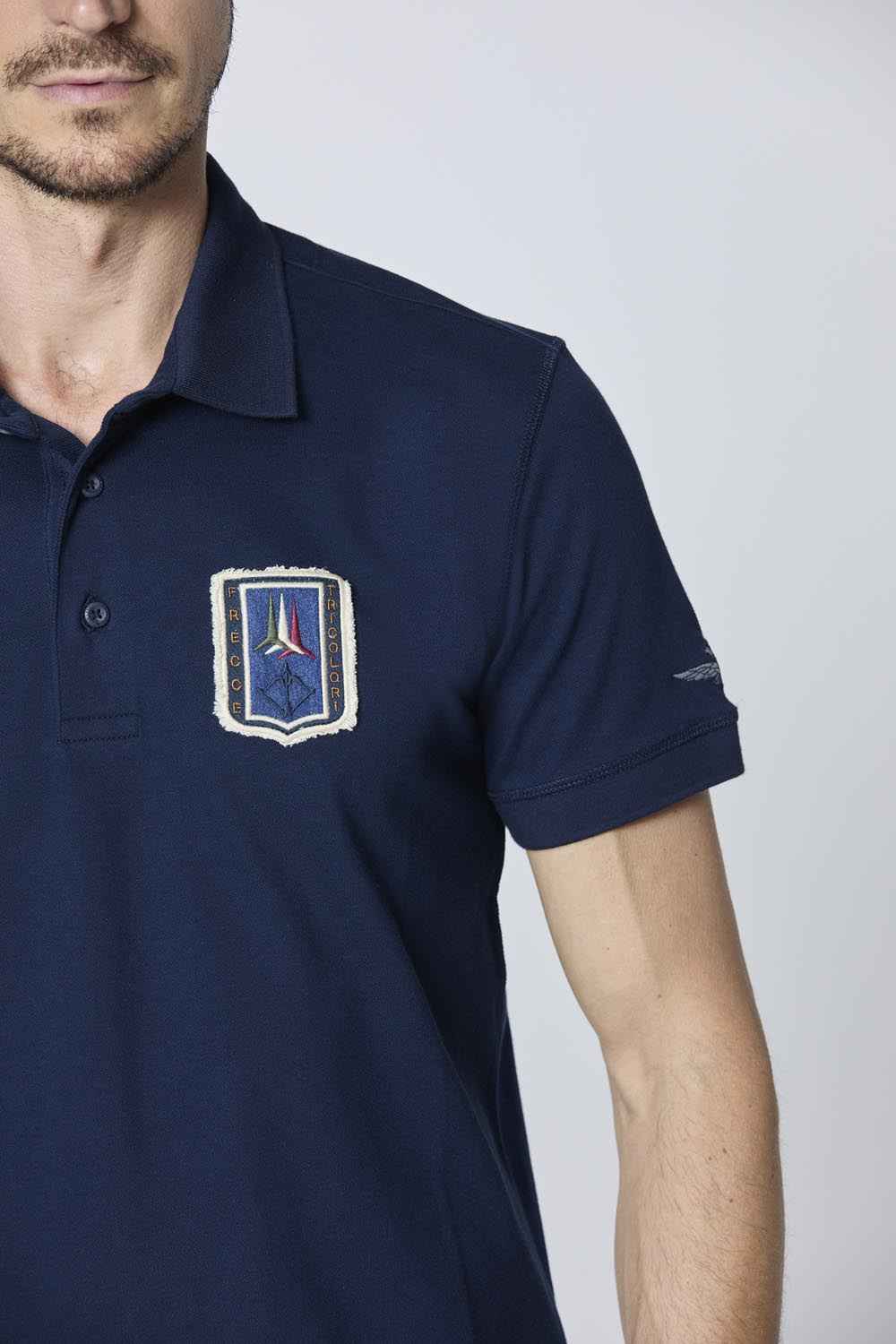 AERONAUTICA MILITARE | Polo manica corta con patch in denim