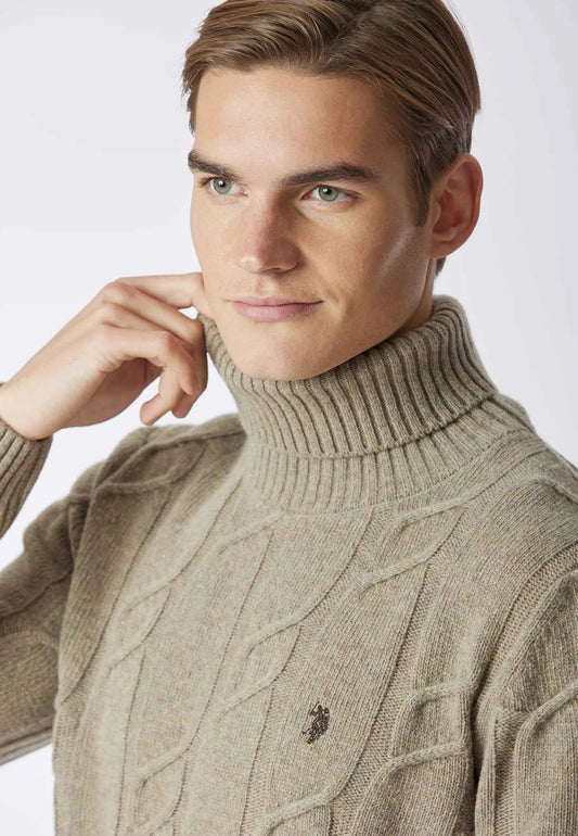 US POLO ASSN | Maglia dolcevita lavorazione a treccia misto lana