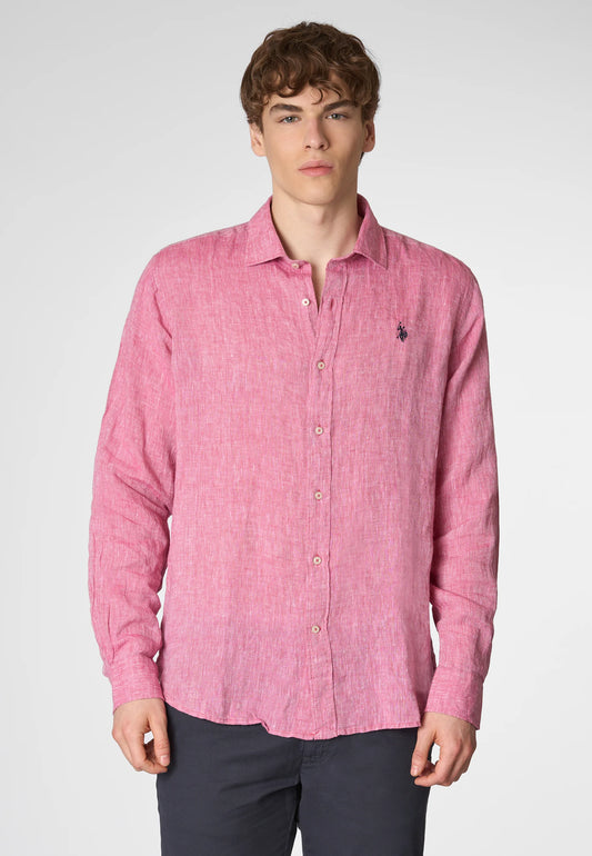 US POLO | Camicia in lino uomo con collo francese CALE