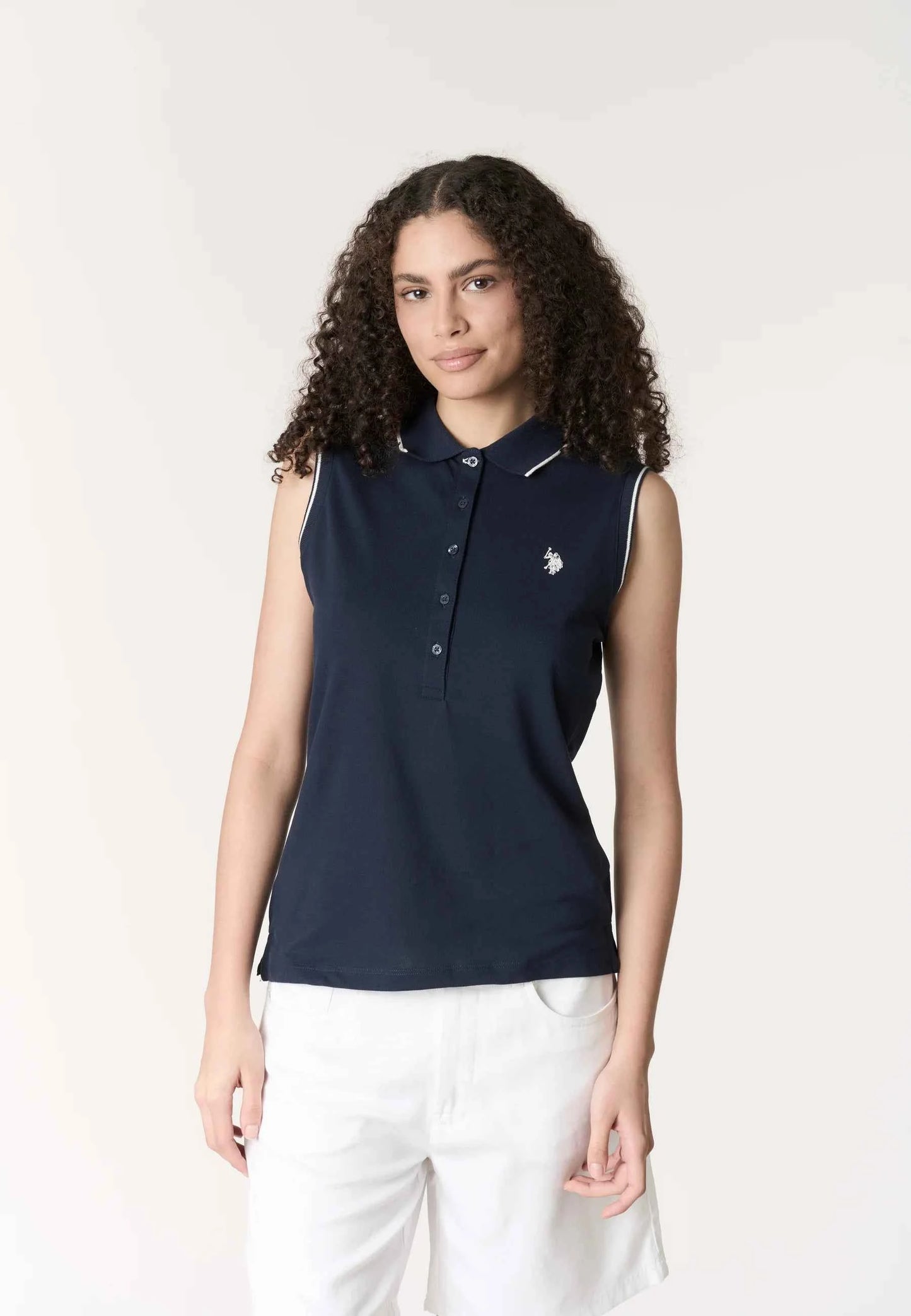 US POLO ASSN | Polo shirt da donna senza maniche in cotone micropiquet