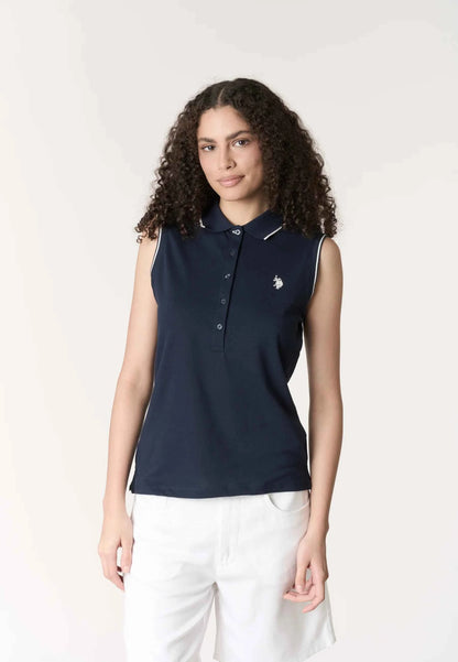 US POLO ASSN | Polo shirt da donna senza maniche in cotone micropiquet