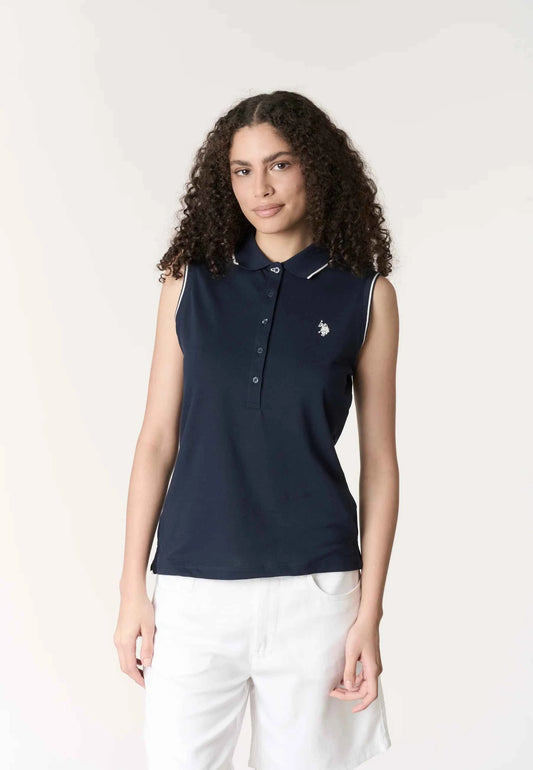 US POLO ASSN | Polo shirt da donna senza maniche in cotone micropiquet