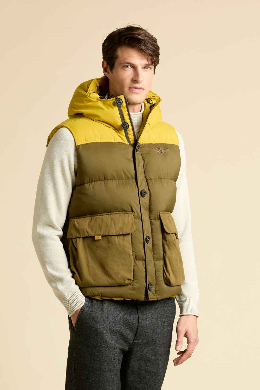 AERONAUTICA MILITARE | Gilet imbottito bicolore con cappuccio