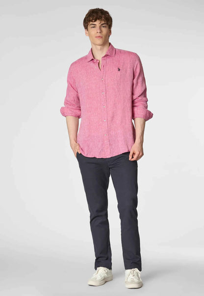 US POLO | Camicia in lino uomo con collo francese CALE