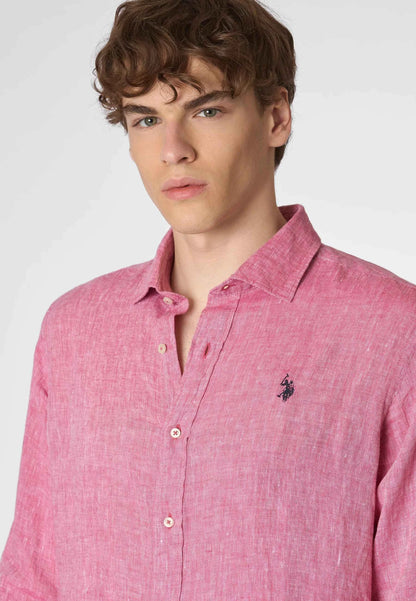 US POLO | Camicia in lino uomo con collo francese CALE