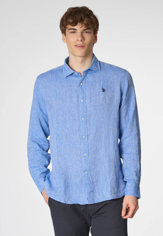 US POLO | Camicia in lino uomo con collo francese CALE