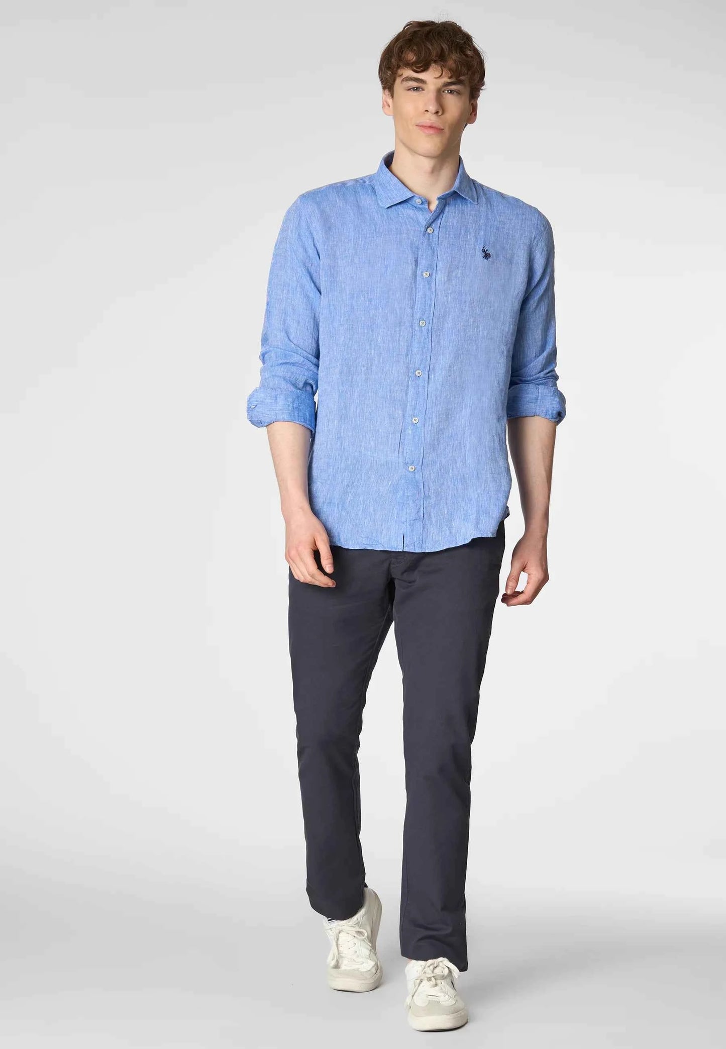 US POLO | Camicia in lino uomo con collo francese CALE