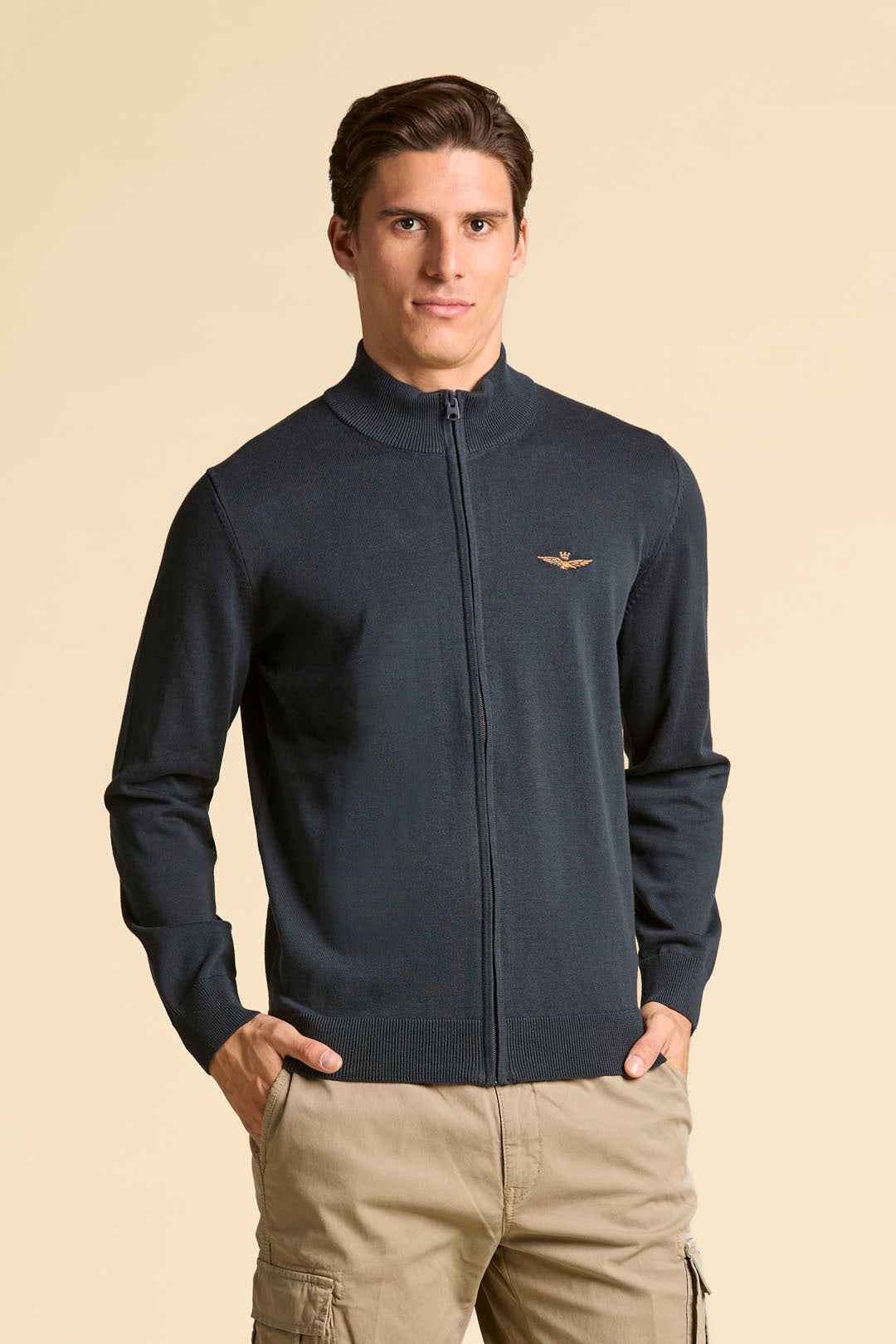 AERONAUTICA MILITARE | Maglia FULL zip in cotone tinto filo