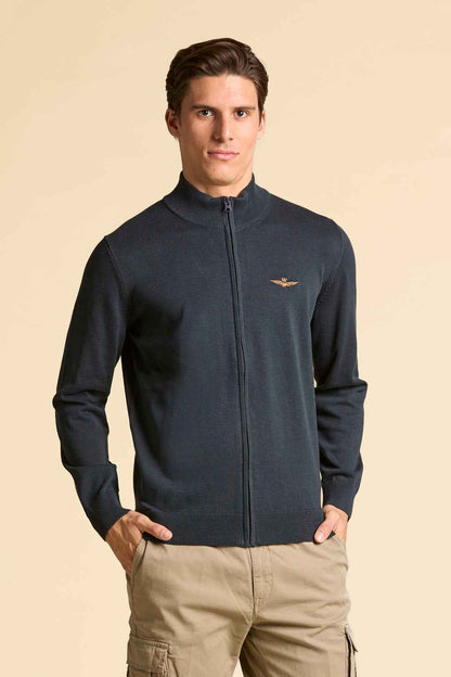 AERONAUTICA MILITARE | Maglia FULL zip in cotone tinto filo