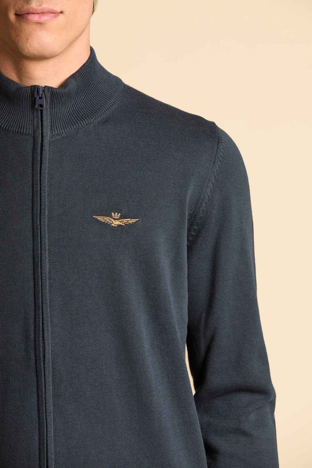 AERONAUTICA MILITARE | Maglia FULL zip in cotone tinto filo