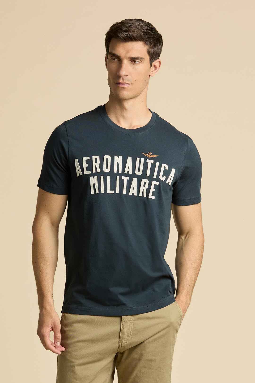 AERONAUTICA MILITARE | T-shirt in cotone con logo in feltro