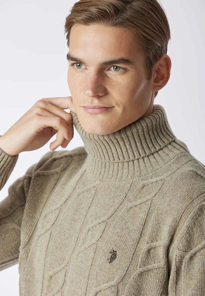 US POLO ASSN | Maglia dolcevita lavorazione a treccia misto lana