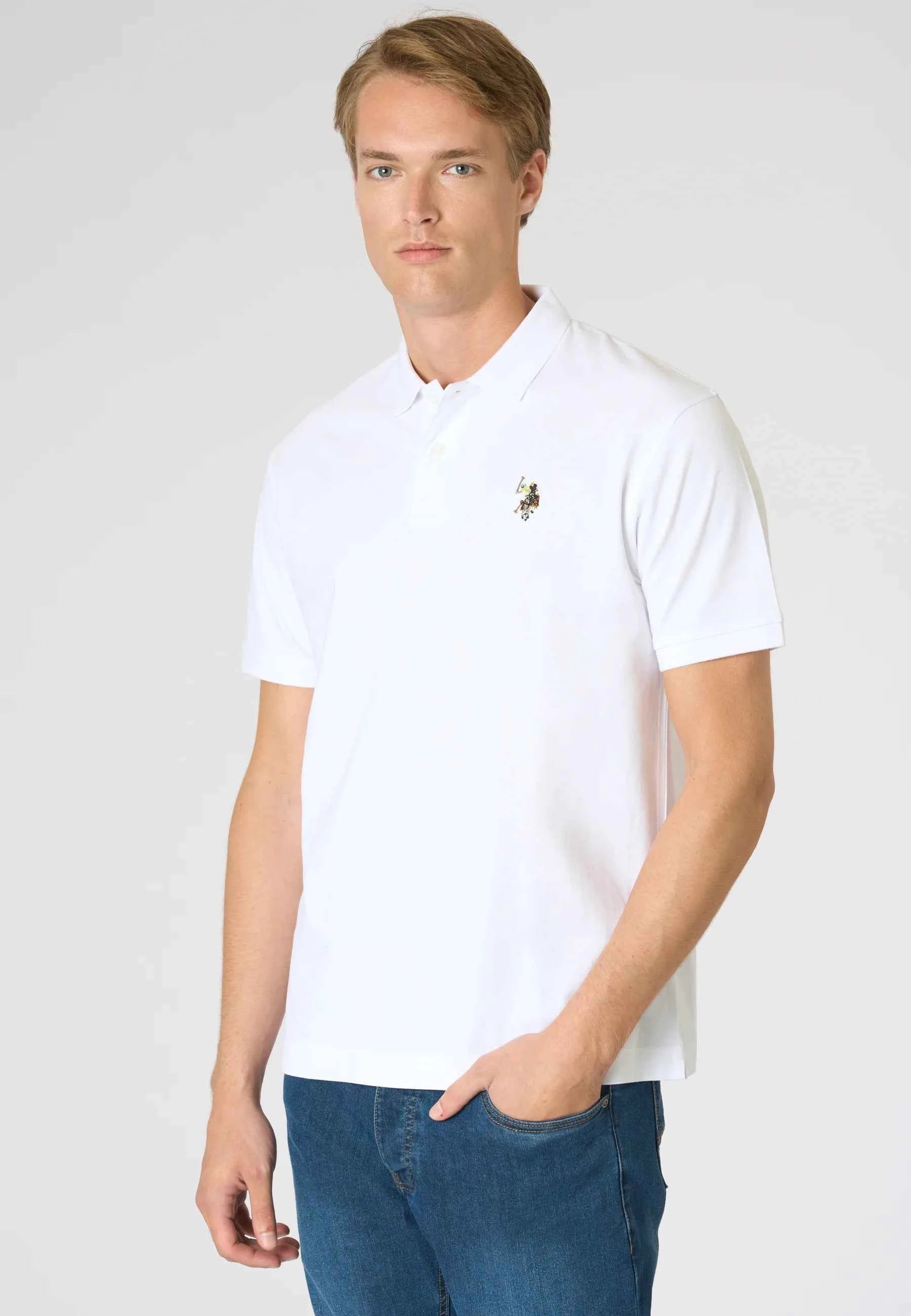 US POLO ASSN | Polo uomo in cotone jersey con logo colorato CUST
