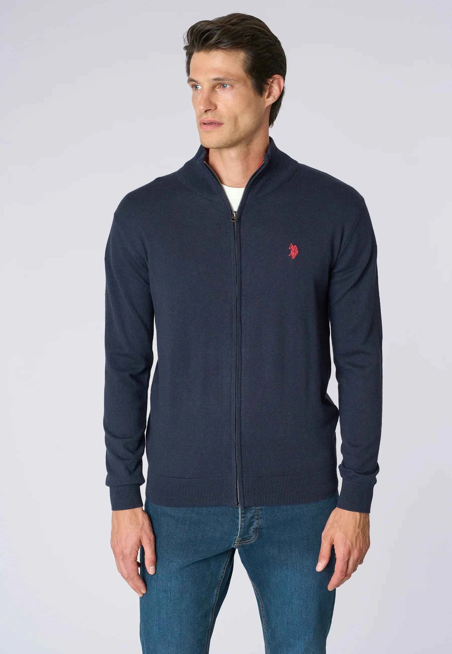 US POLO ASSN | Maglia cotone e cashmere collo a lupetto e chiusura zip