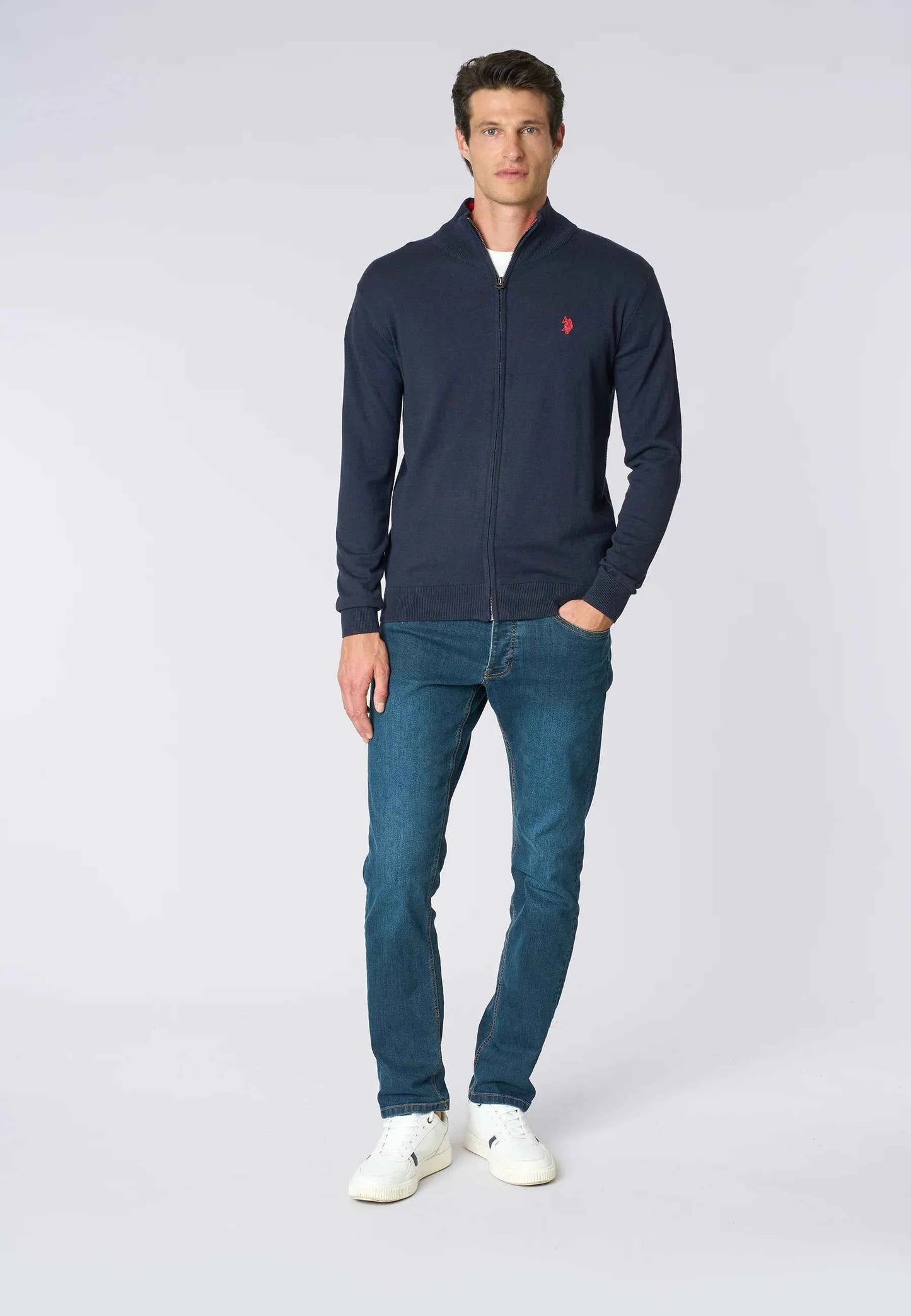US POLO ASSN | Maglia cotone e cashmere collo a lupetto e chiusura zip